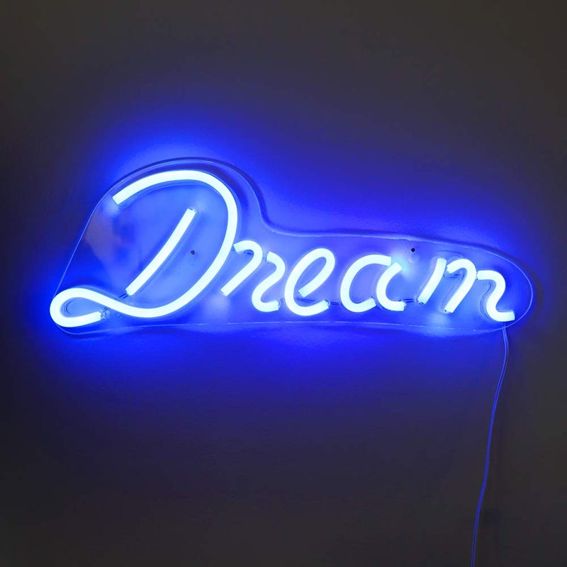 Isaac Jacobs 17" by 6" inch LED Neon Blue â€œDreamâ€ Wall Sign For Cool Light, Wall Art, Bedroom Decorations, Home Accessories, Party, and Holiday Decor: Powered by USB Wire (DREAM) - Image 4